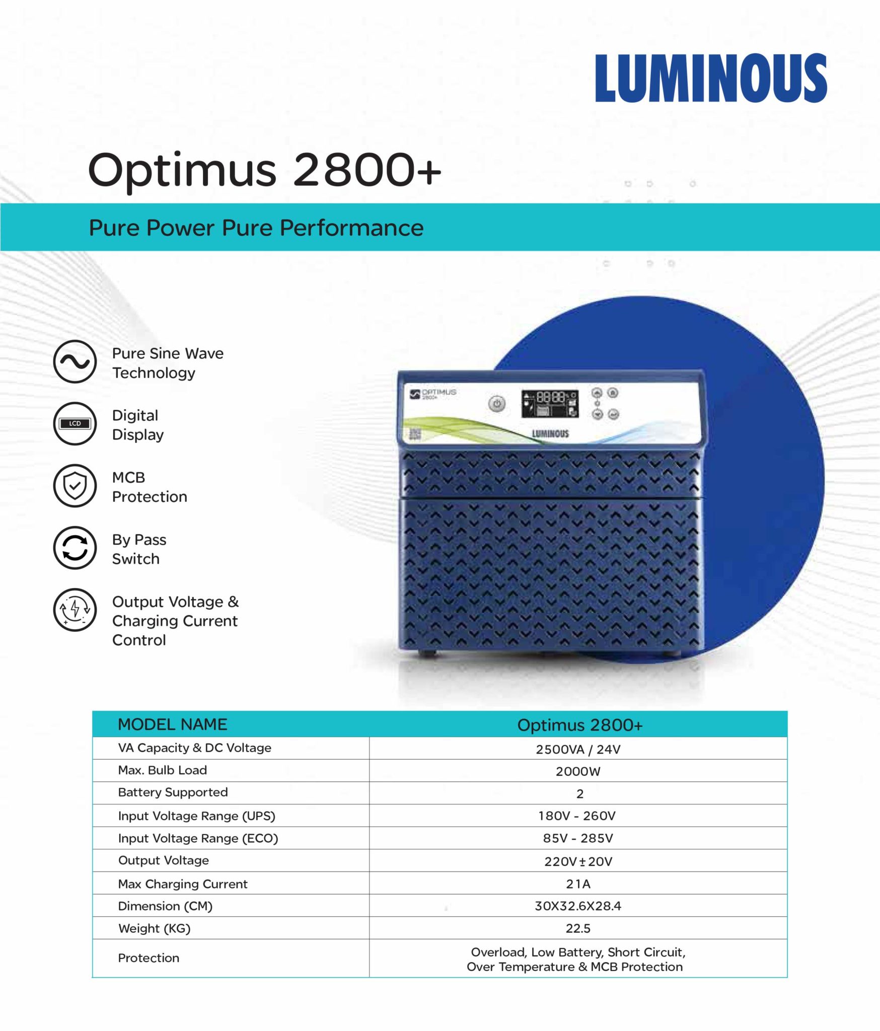 Luminous Optimus 2800 Inverter Combo | Chennai Olive Power